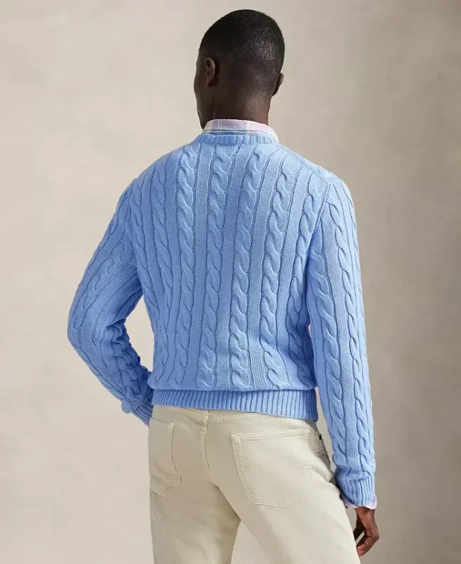 Men's Cable-Knit Cotton Sweater - Austin Blue - 4