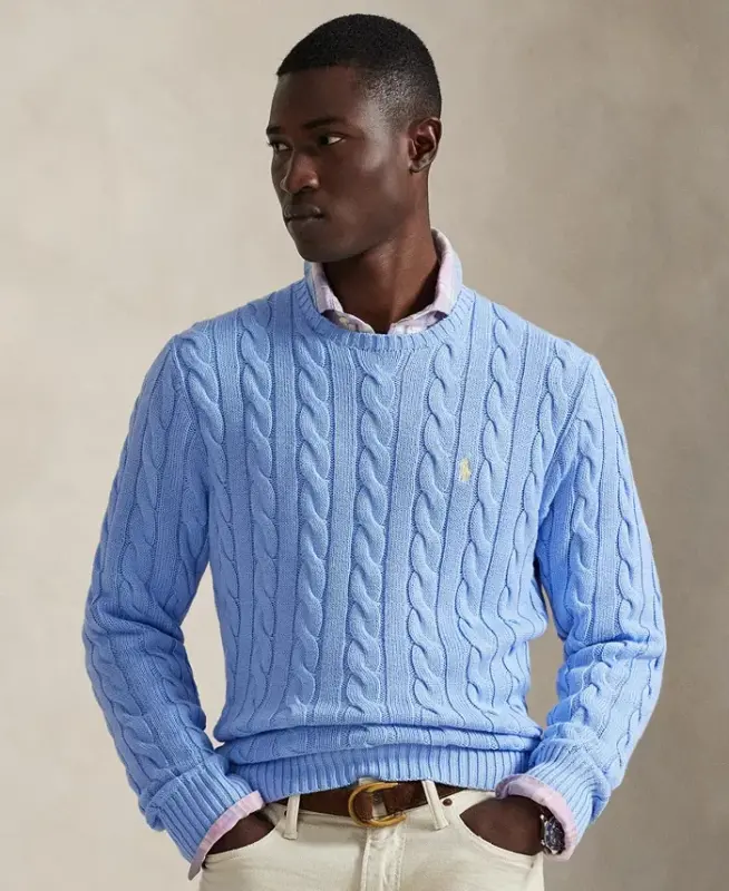 Men's Cable-Knit Cotton Sweater - Austin Blue - POLO RALPH LAUREN