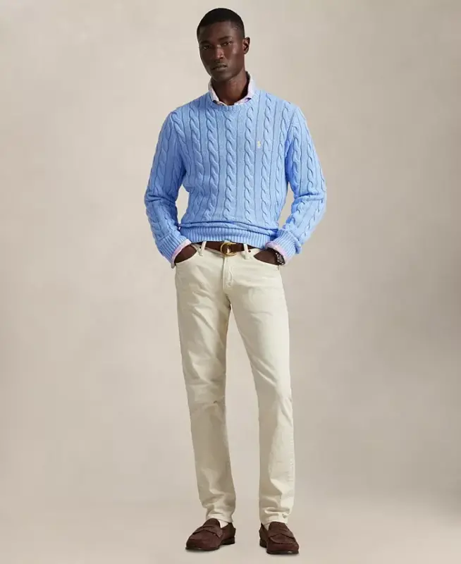 Men's Cable-Knit Cotton Sweater - Austin Blue - 2