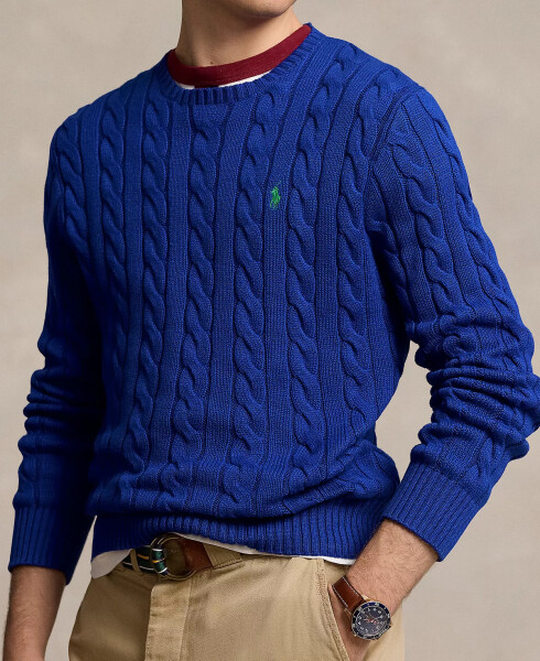 Men's Cable-Knit Cotton Sweater Blue - 3