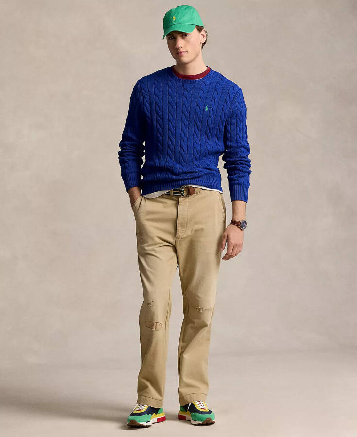 Men's Cable-Knit Cotton Sweater Blue - 4