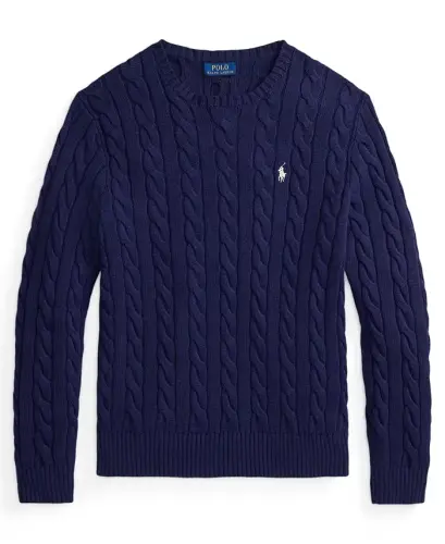 Men's Cable-Knit Cotton Sweater - Bright Navy - 5