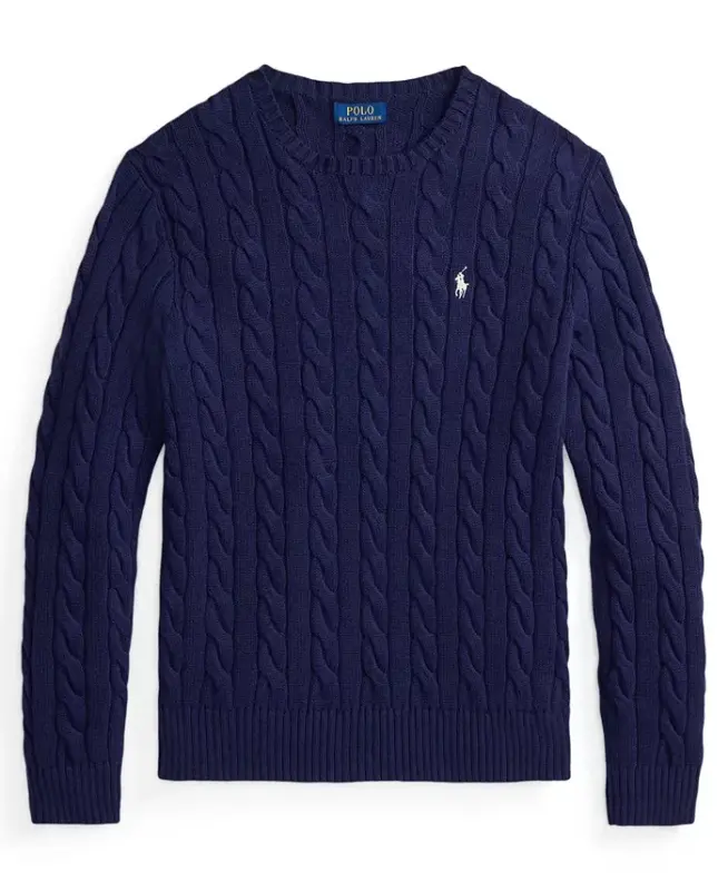 Men's Cable-Knit Cotton Sweater - Bright Navy - 5