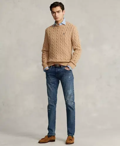 Men's Cable-Knit Cotton Sweater - Camel Melange - POLO RALPH LAUREN (1)