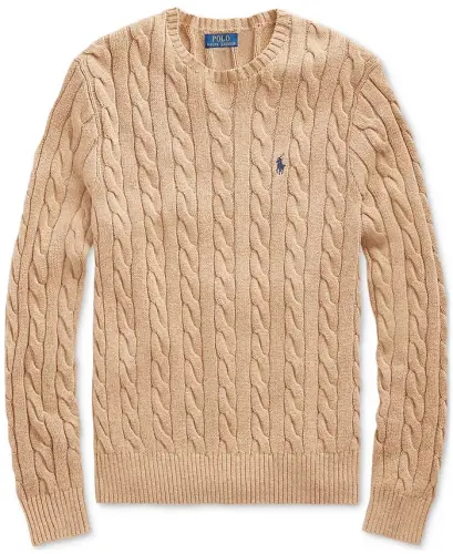 Men's Cable-Knit Cotton Sweater - Camel Melange - 5