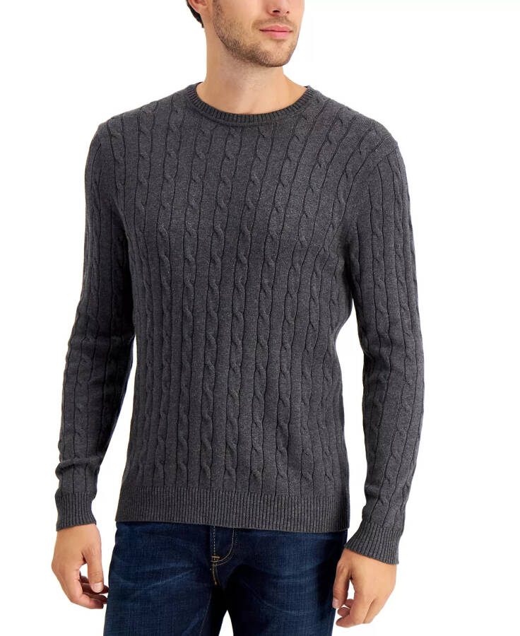 Men's Cable-Knit Cotton Sweater, Created for Modazone Charcoal Heather - 1