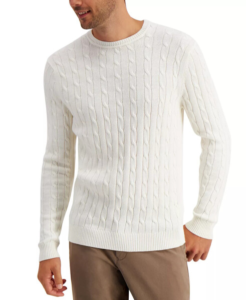 Men's Cable-Knit Cotton Sweater, Created for Modazone - Winter Ivory - 1