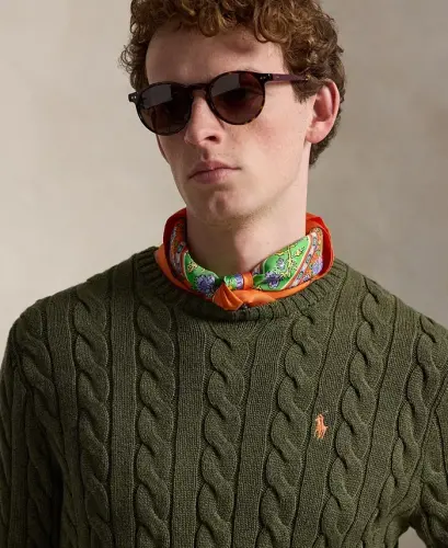 Men's Cable-Knit Cotton Sweater - Garden Trail Heather - 3