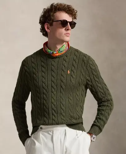 Men's Cable-Knit Cotton Sweater - Garden Trail Heather 