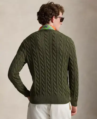 Men's Cable-Knit Cotton Sweater - Garden Trail Heather - 4