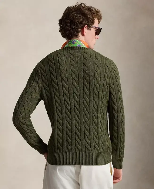 Men's Cable-Knit Cotton Sweater - Garden Trail Heather - 4