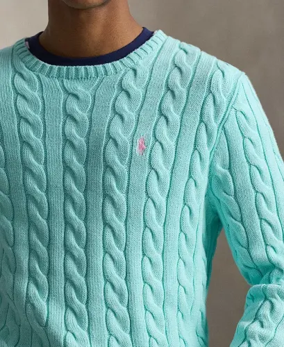 Men's Cable-Knit Cotton Sweater - New Aqua - 3