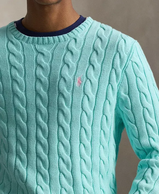 Men's Cable-Knit Cotton Sweater - New Aqua - 3