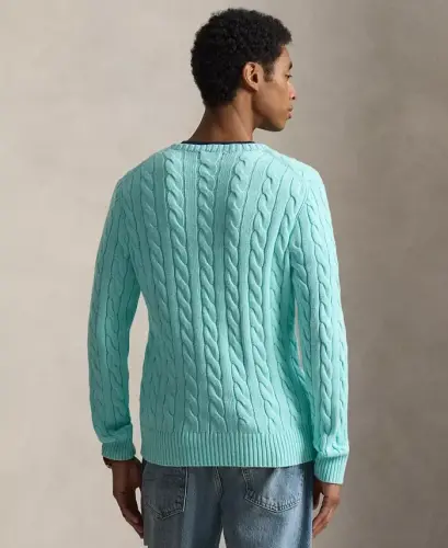 Men's Cable-Knit Cotton Sweater - New Aqua - 4