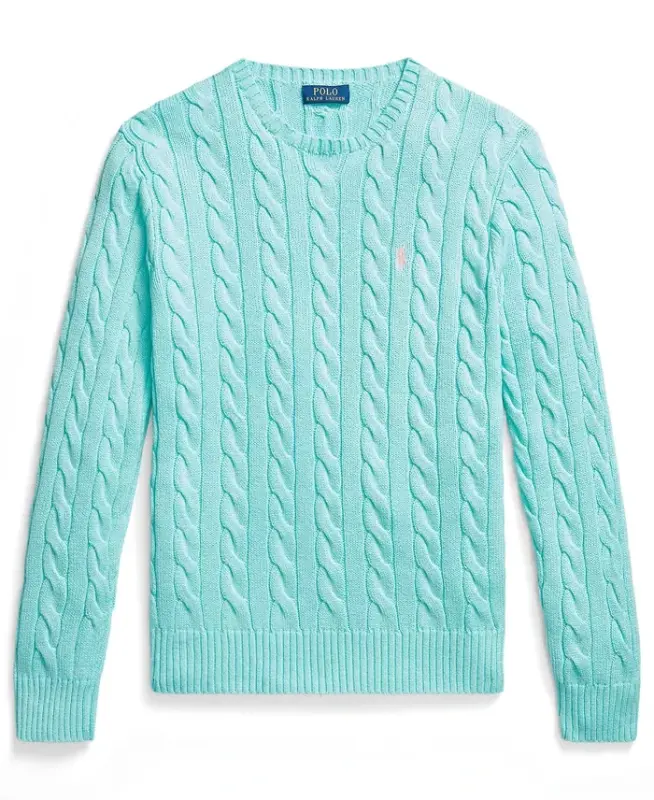 Men's Cable-Knit Cotton Sweater - New Aqua - 5