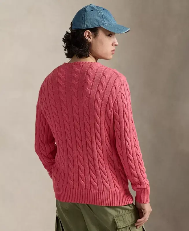 Men's Cable-Knit Cotton Sweater - Pale Red - 4