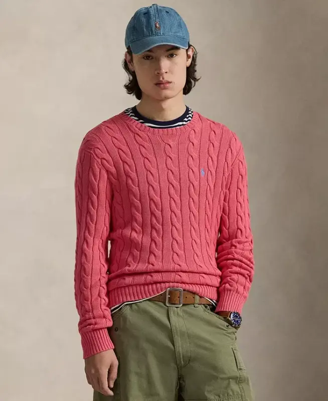 Men's Cable-Knit Cotton Sweater - Pale Red - POLO RALPH LAUREN