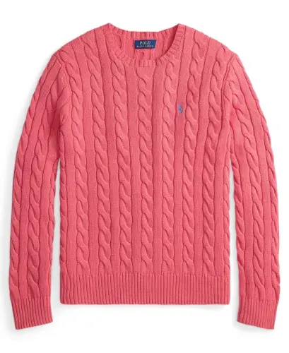 Men's Cable-Knit Cotton Sweater - Pale Red - 5