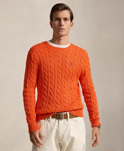Men's Cable-Knit Cotton Sweater - Sailing Orange 