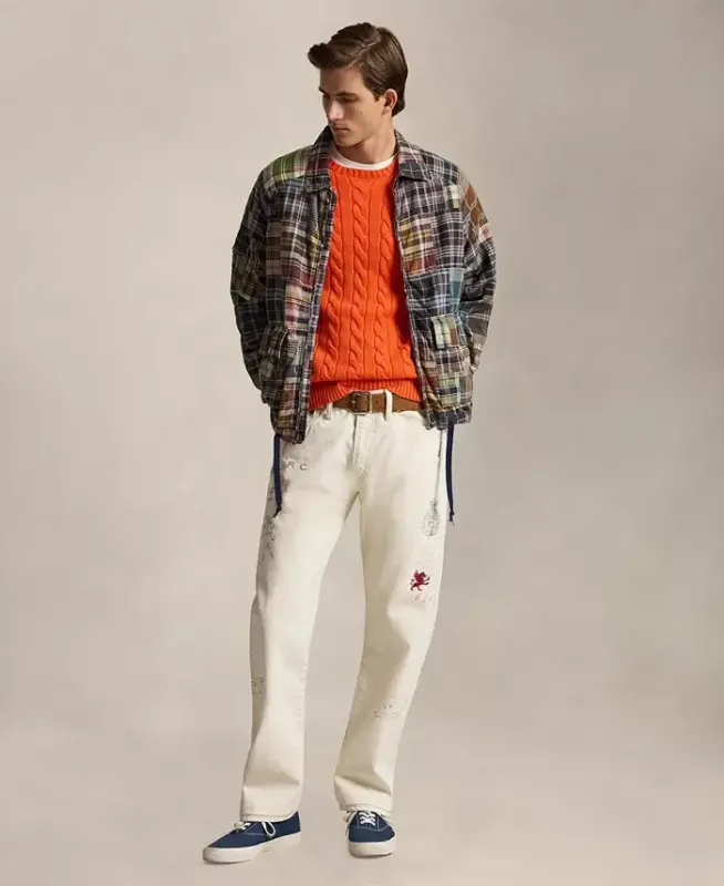 Men's Cable-Knit Cotton Sweater - Sailing Orange - 2