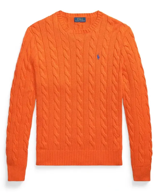Men's Cable-Knit Cotton Sweater - Sailing Orange - 3