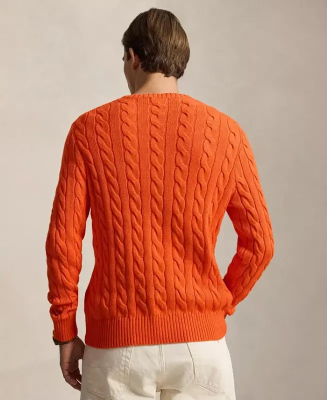 Men's Cable-Knit Cotton Sweater - Sailing Orange - 4