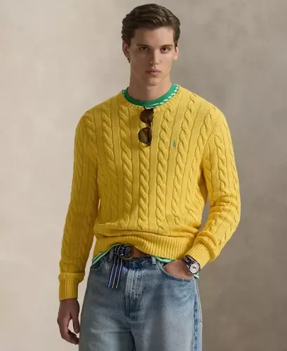 Men's Cable-Knit Cotton Sweater - Sunfish Yellow 