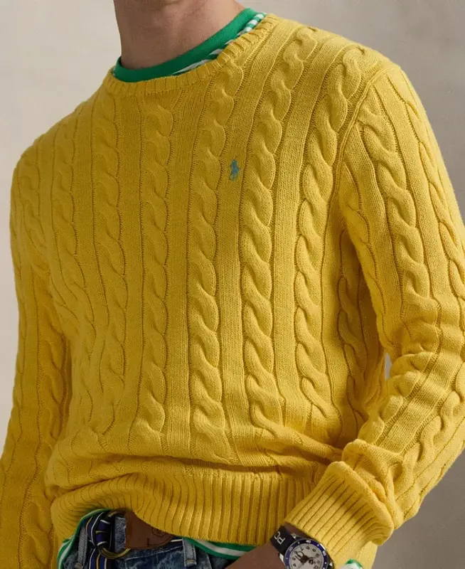 Men's Cable-Knit Cotton Sweater - Sunfish Yellow - 3