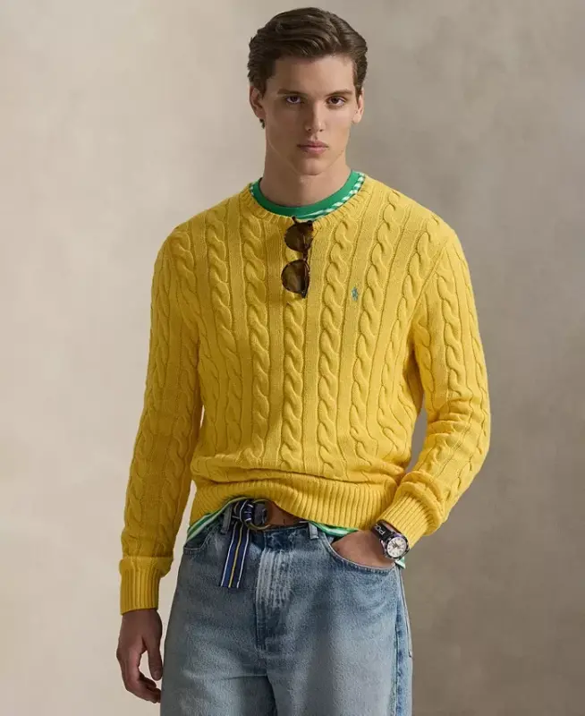 Men's Cable-Knit Cotton Sweater - Sunfish Yellow - POLO RALPH LAUREN