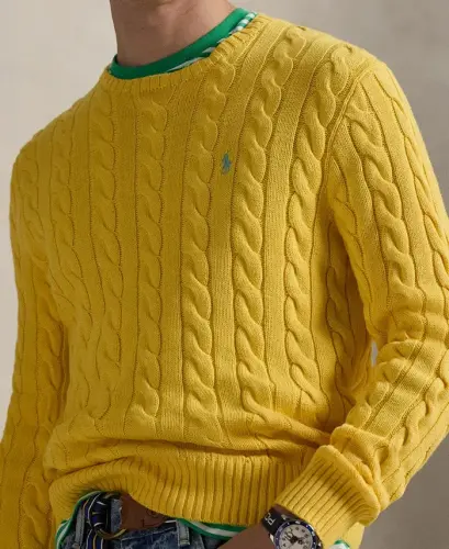 Men's Cable-Knit Cotton Sweater - Sunfish Yellow - 3