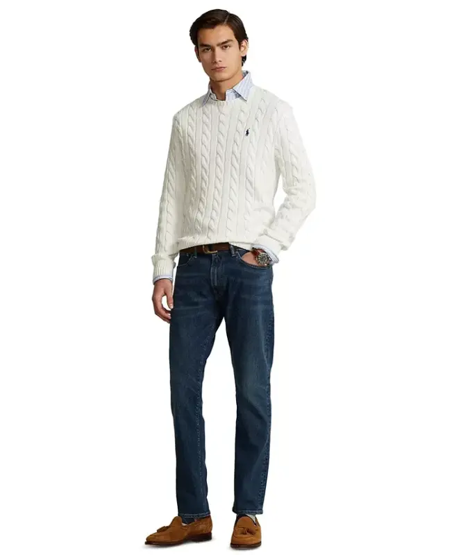 Men's Cable-Knit Cotton Sweater - White - 2