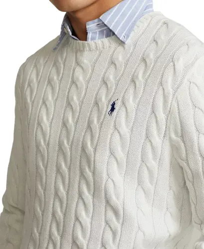 Men's Cable-Knit Cotton Sweater - White - 3
