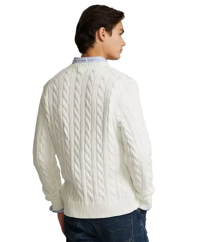 Men's Cable-Knit Cotton Sweater - White - 4