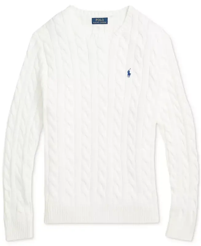 Men's Cable-Knit Cotton Sweater - White - 5