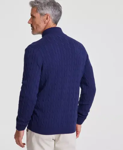 Men's Cable-Knit Full-Zip Sweater, Created for Modazone - Navy Blue - 4