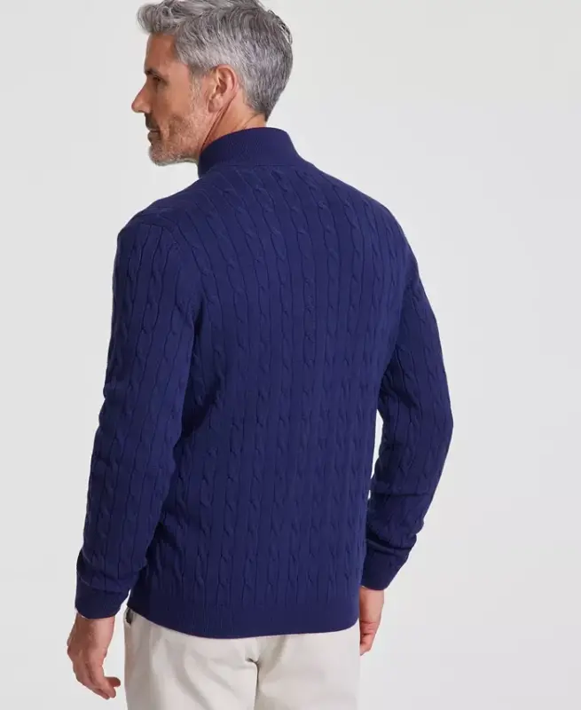 Men's Cable-Knit Full-Zip Sweater, Created for Modazone - Navy Blue - 4