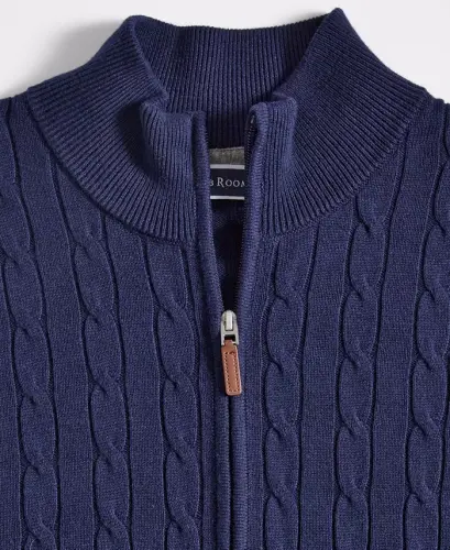 Men's Cable-Knit Full-Zip Sweater, Created for Modazone - Navy Blue - 5