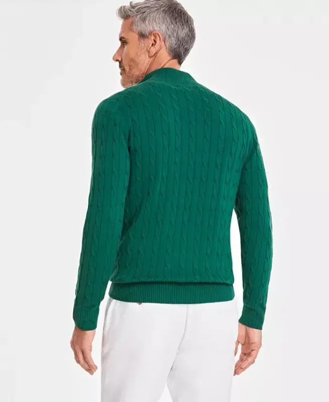 Men's Cable Knit Quarter-Zip Cotton Sweater, Created for Modazone - 2
