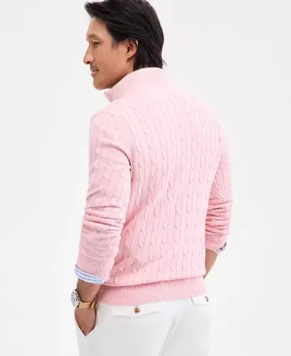 Men's Cable Knit Quarter-Zip Sweater, Modazone Exclusive - Ash Pink - 4