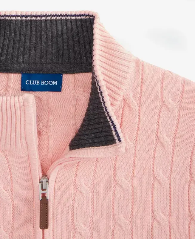 Men's Cable Knit Quarter-Zip Sweater, Modazone Exclusive - Ash Pink - 5