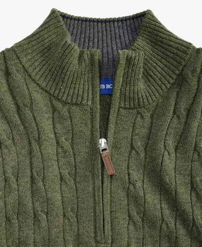 Men's Cable Knit Quarter-Zip Sweater, Modazone Exclusive - Bks Olive Hthr - CLUB ROOM (1)