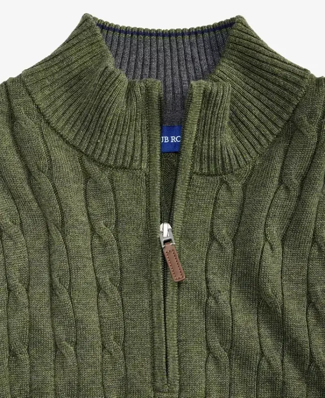 Men's Cable Knit Quarter-Zip Sweater, Modazone Exclusive - Bks Olive Hthr - 2