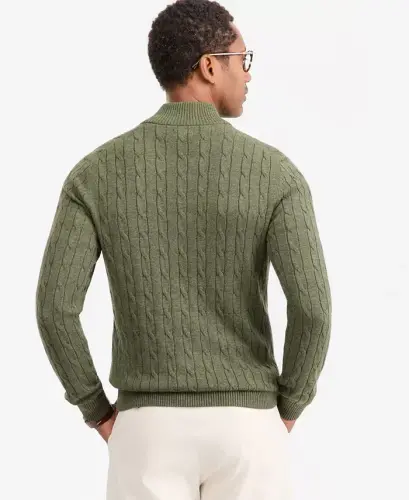 Men's Cable Knit Quarter-Zip Sweater, Modazone Exclusive - Bks Olive Hthr - 3