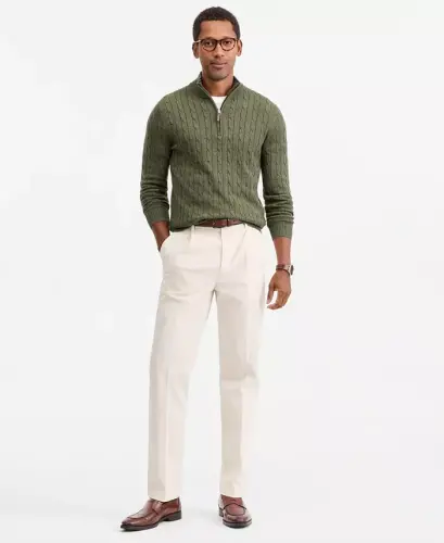 Men's Cable Knit Quarter-Zip Sweater, Modazone Exclusive - Bks Olive Hthr - 4