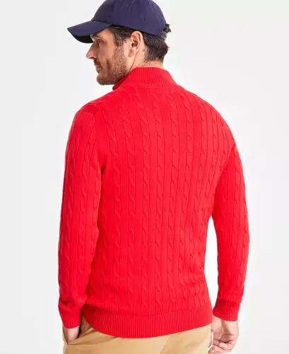 Men's Cable Knit Quarter-Zip Sweater, Modazone Exclusive - Fire - CLUB ROOM (1)