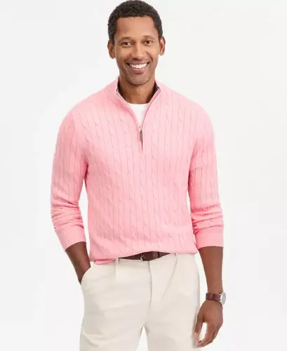 Men's Cable Knit Quarter-Zip Sweater, Modazone Exclusive - Fire - 1