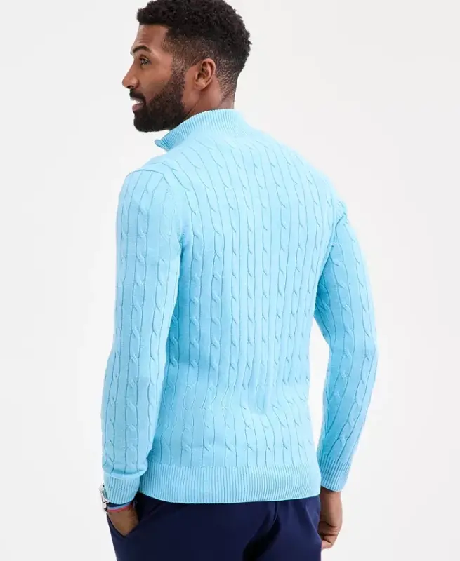 Men's Cable Knit Quarter-Zip Sweater, Modazone Exclusive - Sea Haze - 2