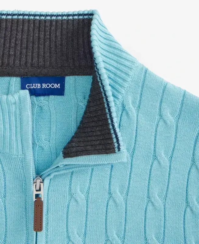 Men's Cable Knit Quarter-Zip Sweater, Modazone Exclusive - Sea Haze - 3