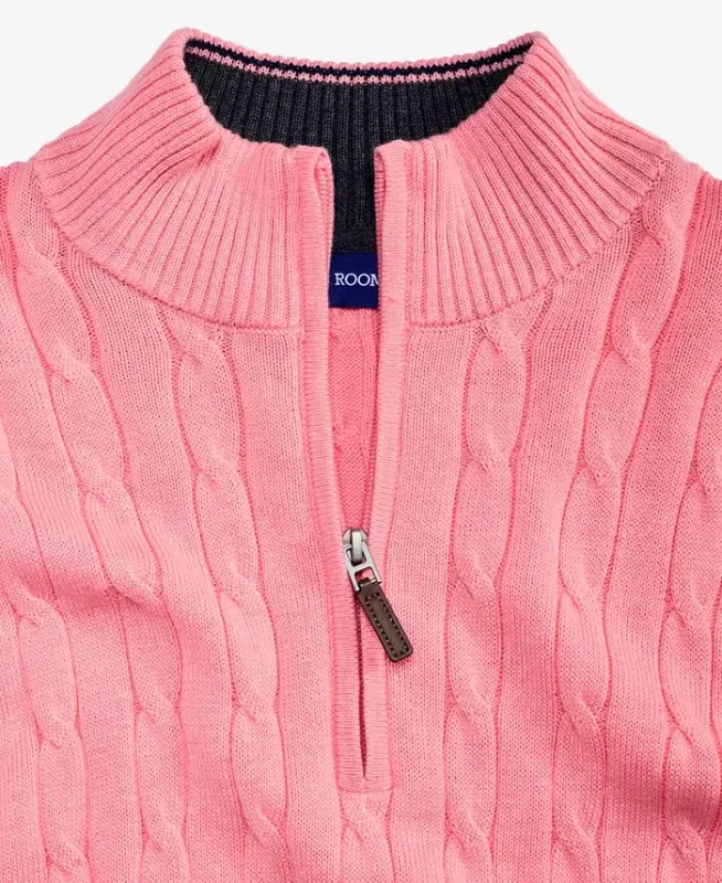 Men's Cable Knit Quarter-Zip Sweater, Modazone Exclusive - Sea Haze - 3