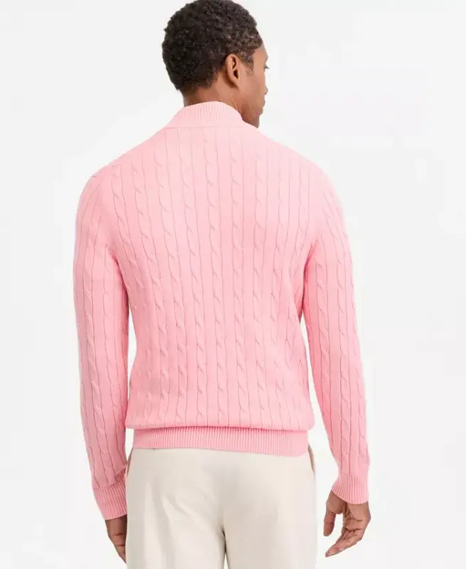 Men's Cable Knit Quarter-Zip Sweater, Modazone Exclusive - Winter Ivory - 1
